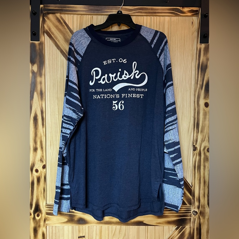 NWT Printed Raglan Long Sleeve Graphic Shirt Blue White 4X